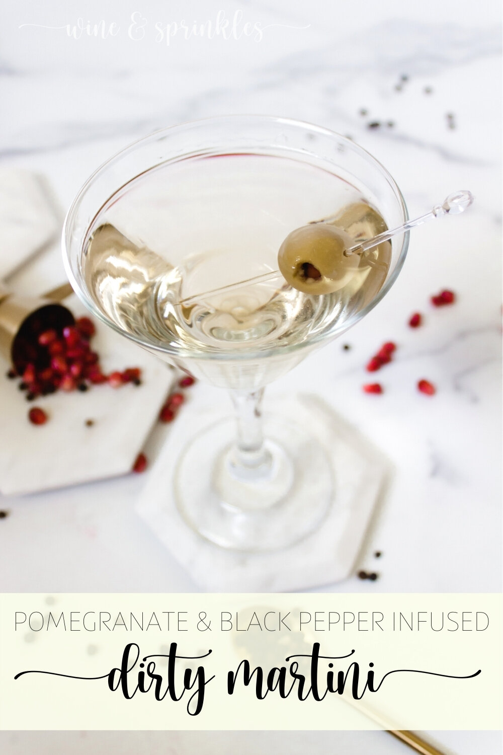 Pomegranate Pepper Infused Dirty Martini