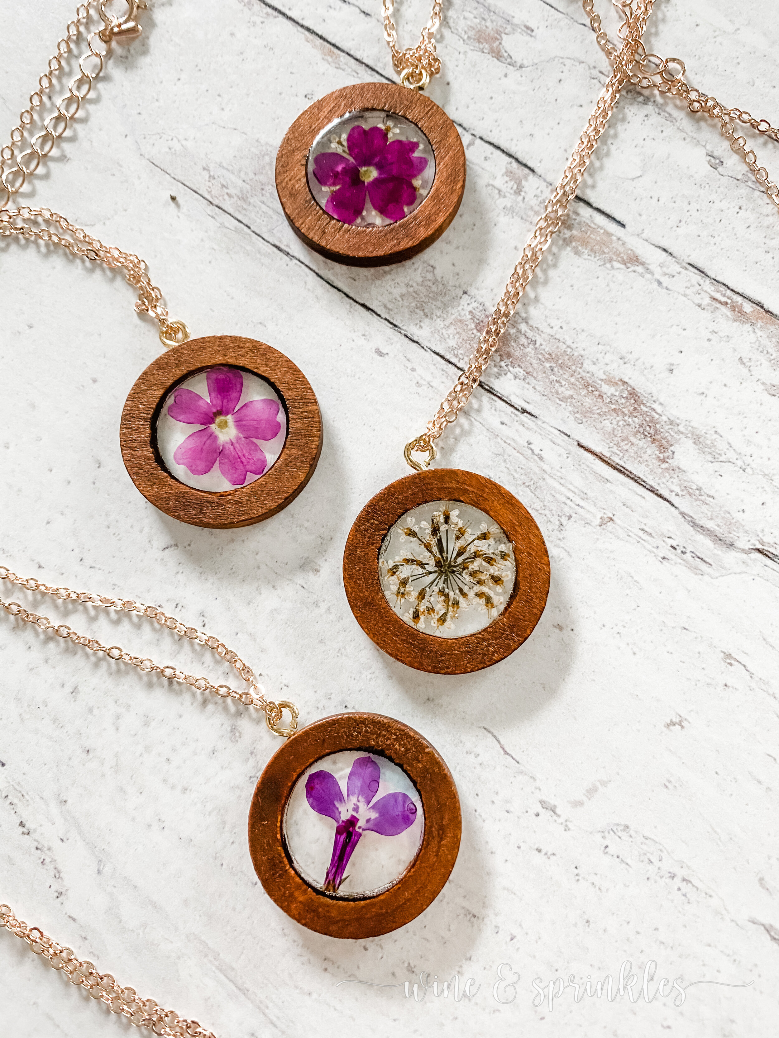 DIY Pressed Flower UV Resin Open Frame Pendant Necklaces — Wine & Sprinkles
