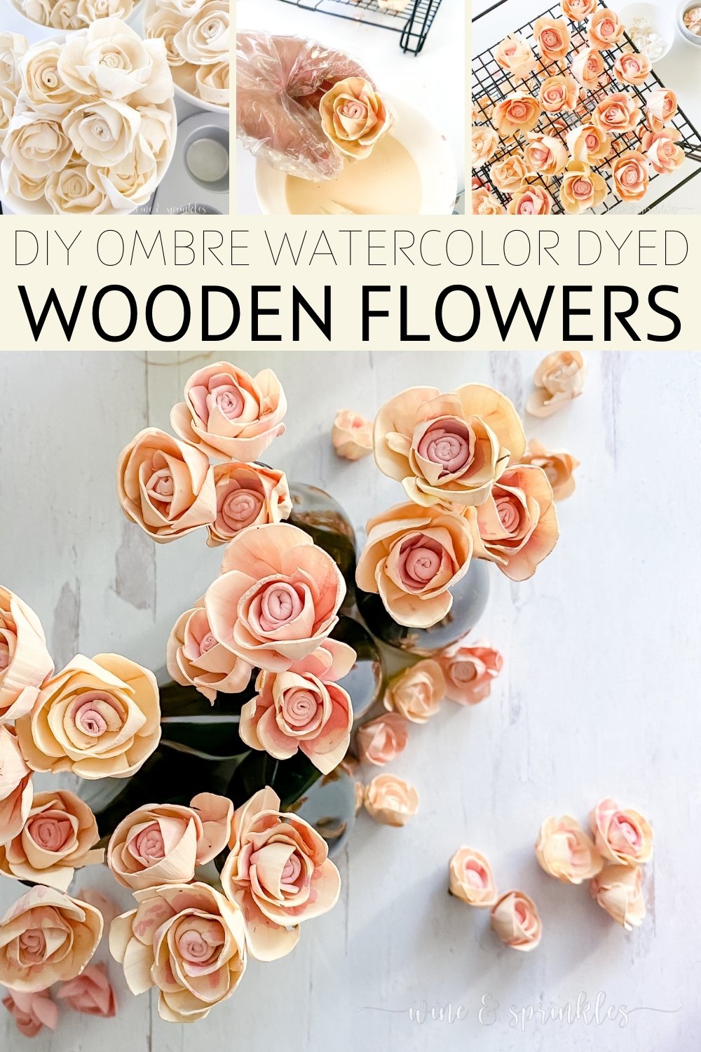 Ombre Dyed Two Tone Wooden Flowers for Crafts, Bouquets &amp; Floral Centerpieces