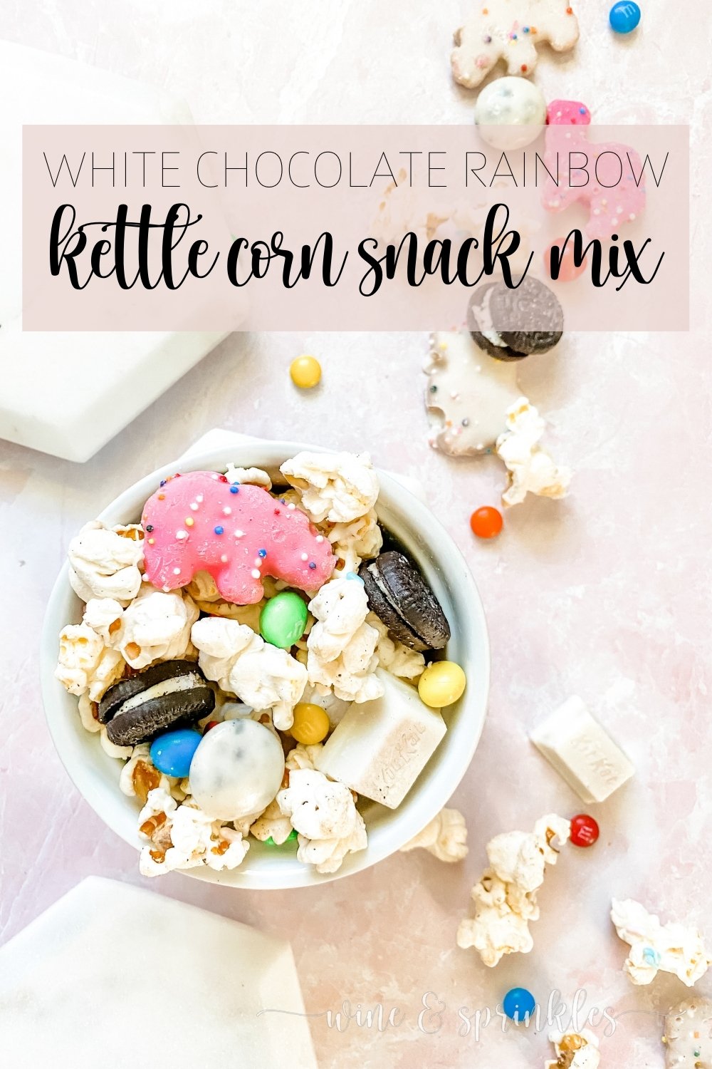 White Chocolate Rainbow Kettle Corn Cookies and Cream Snack Mix