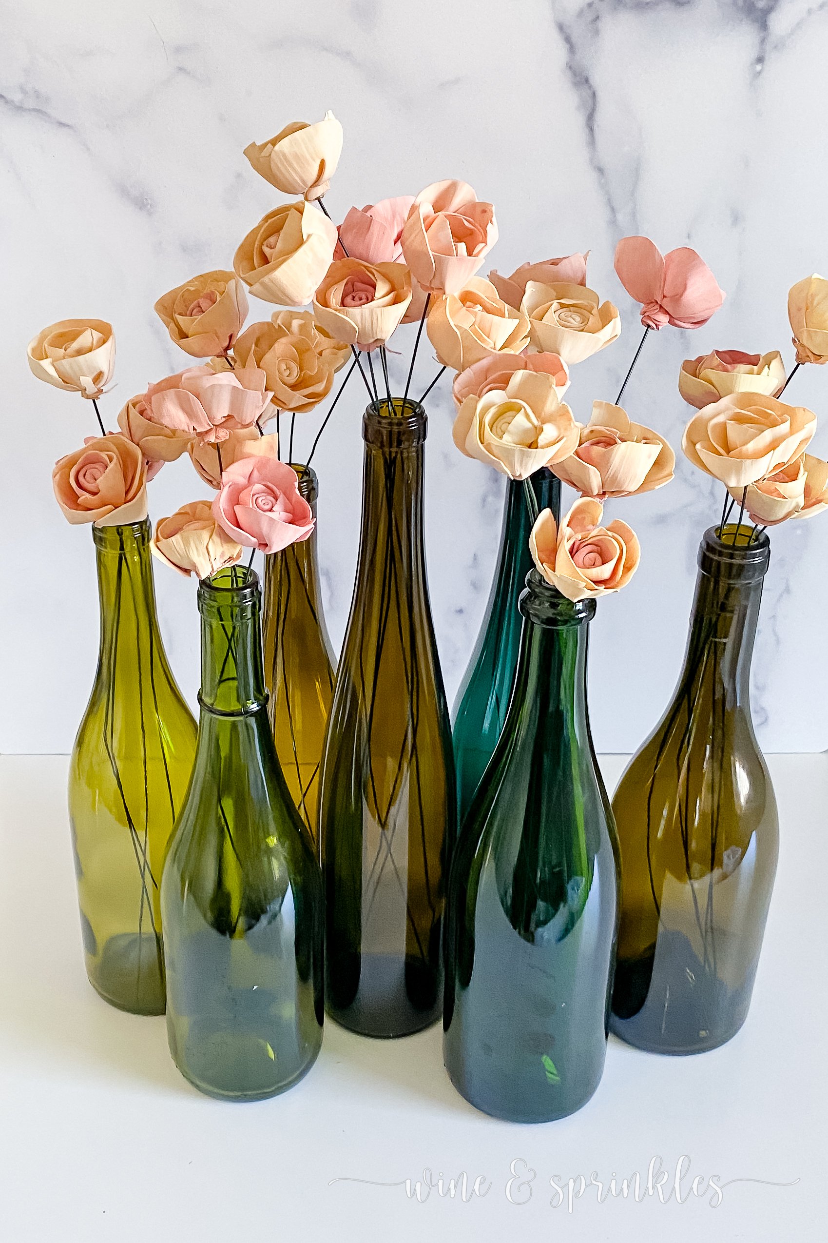 Simple Wooden Flower Wine Bottle Centerpieces