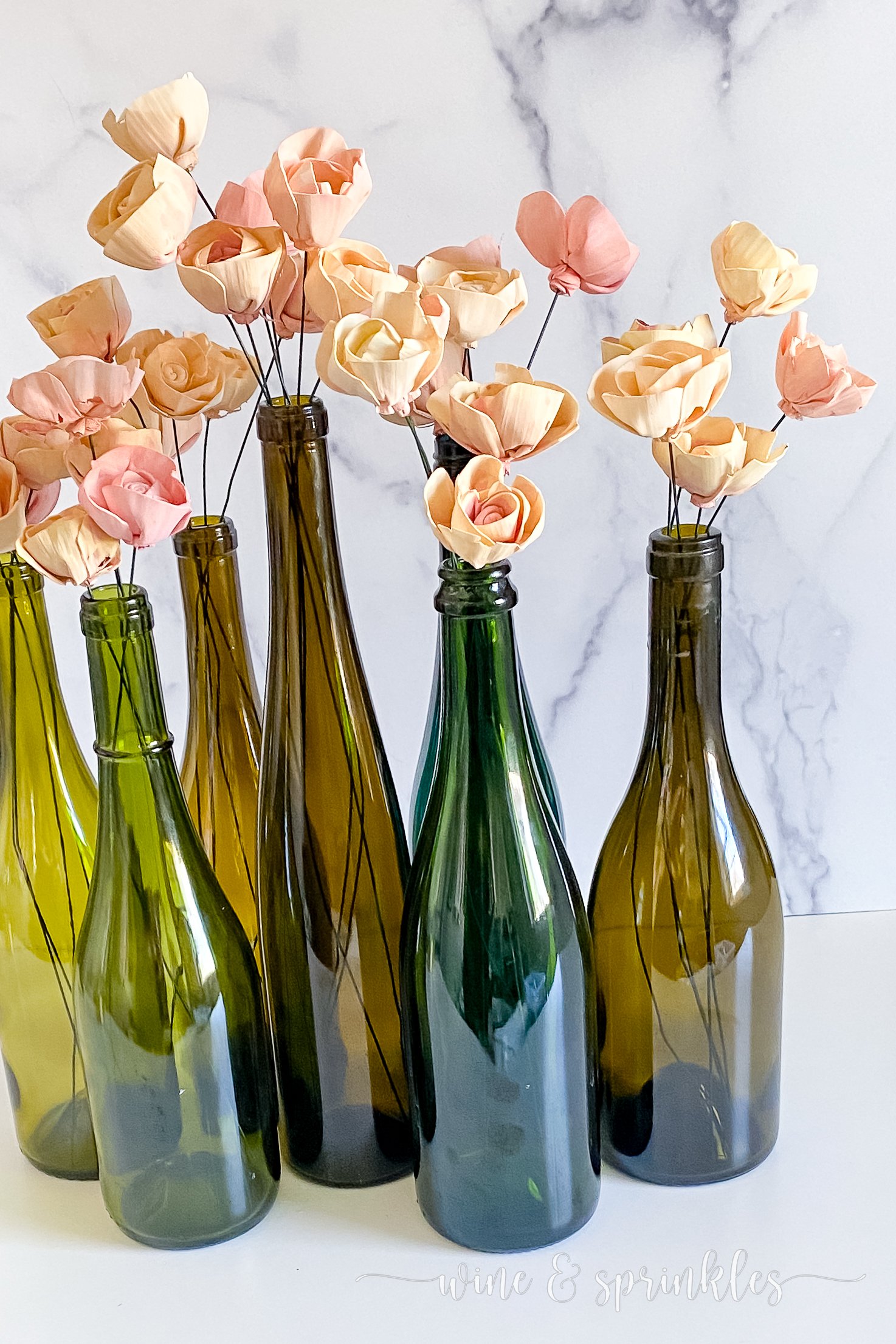 Simple Wooden Flower Wine Bottle Centerpieces