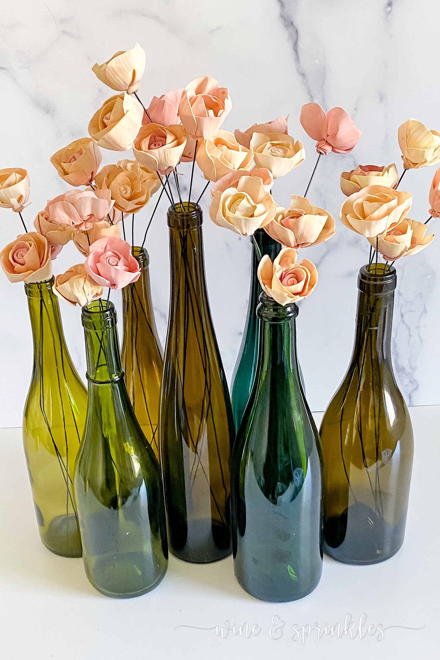 Simple Wooden Flower Wine Bottle Centerpieces