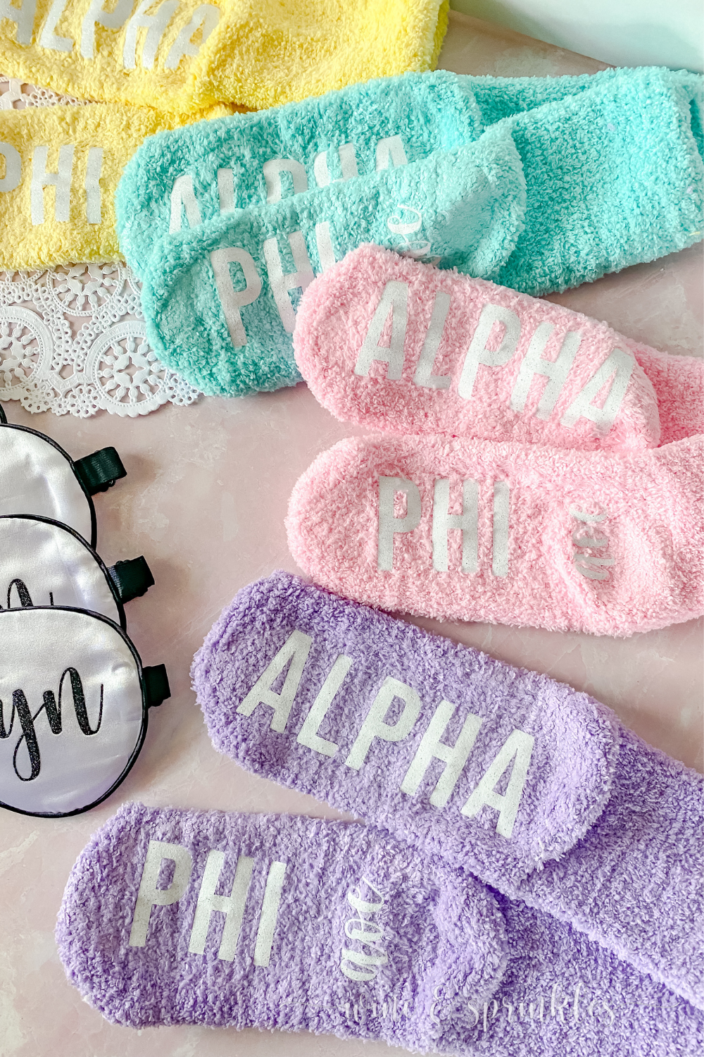 Personalized HTV Alpha Phi Sorority Fuzzy Slipper Socks