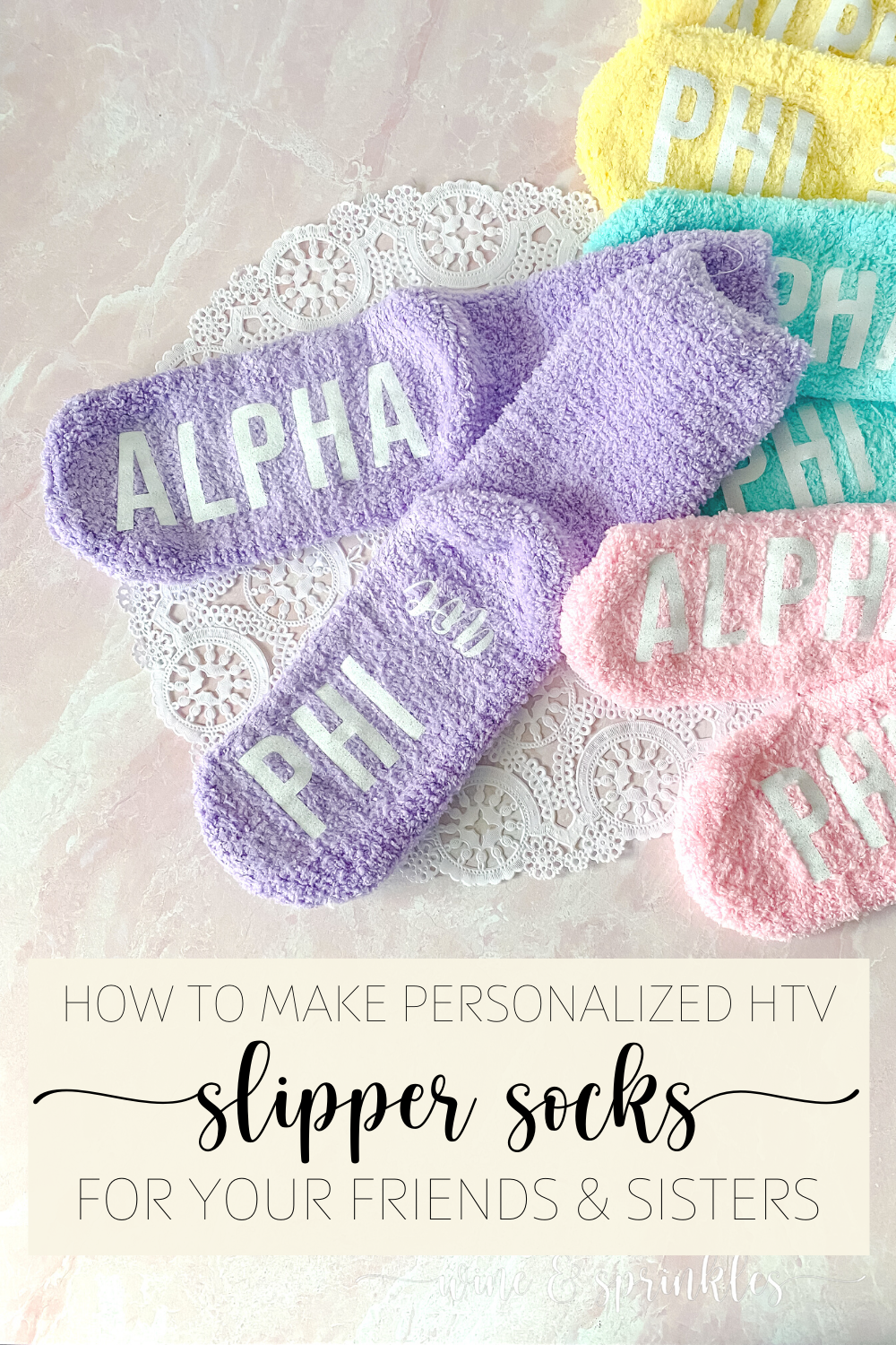 Personalized HTV Alpha Phi Sorority Fuzzy Slipper Socks