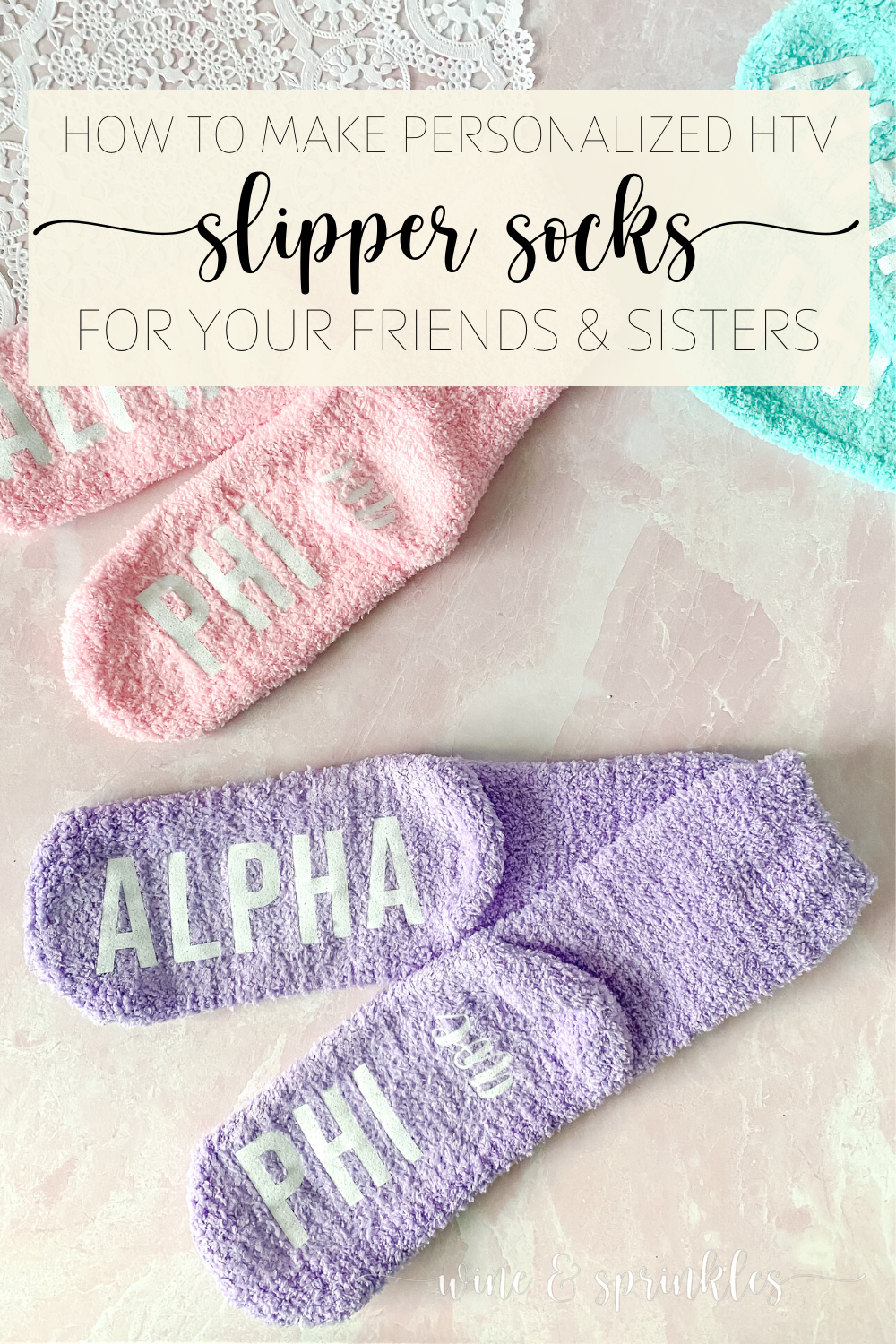 Personalized HTV Alpha Phi Sorority Fuzzy Slipper Socks