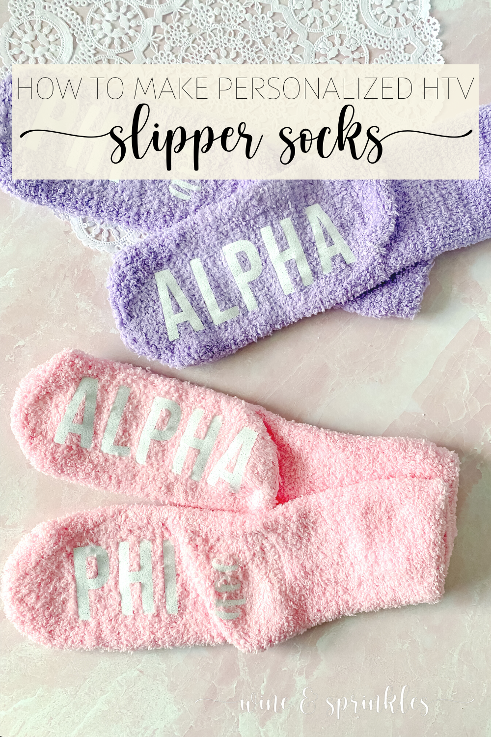 Personalized HTV Alpha Phi Sorority Fuzzy Slipper Socks