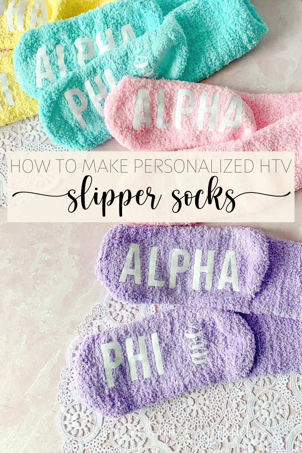 Personalized HTV Alpha Phi Sorority Fuzzy Slipper Socks