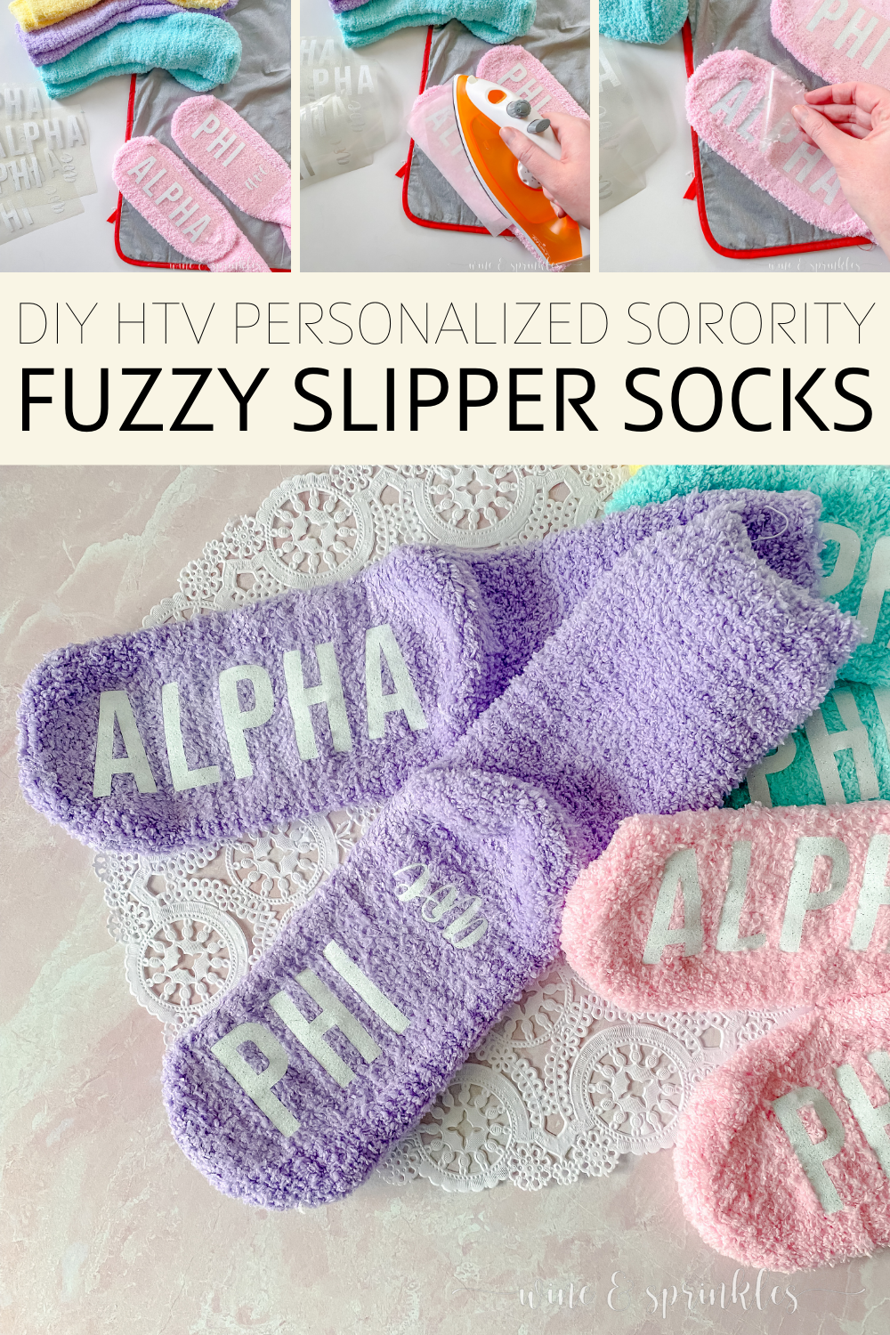 Personalized HTV Alpha Phi Sorority Fuzzy Slipper Socks