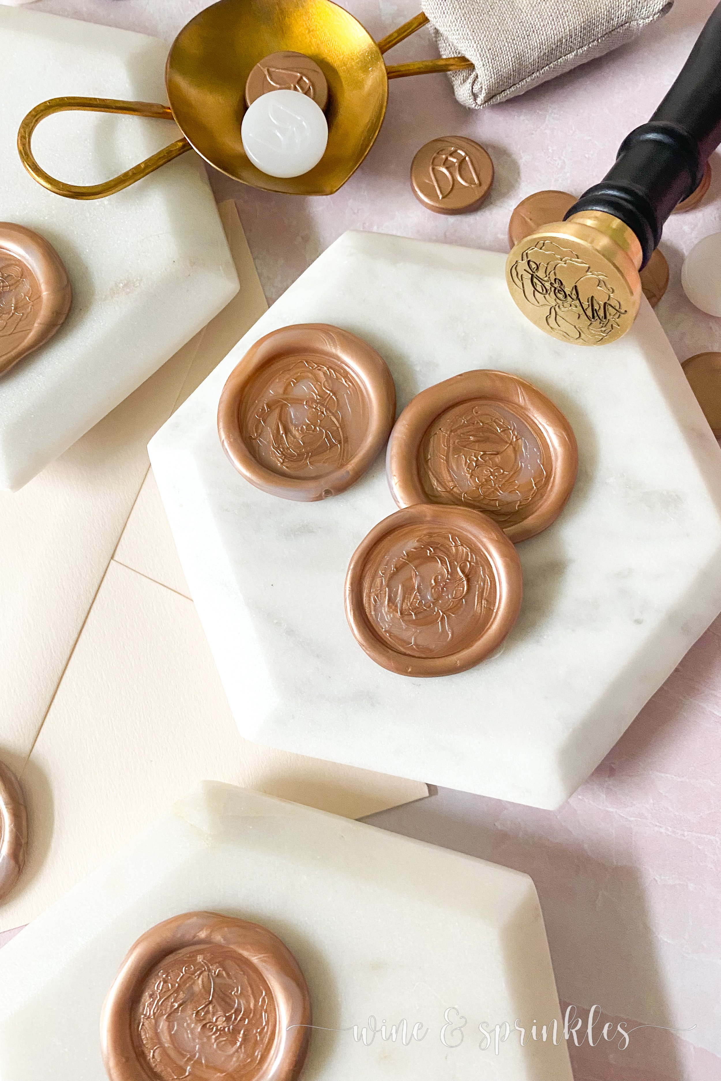 Nostalgic Impressions Wedding Custom Wax Seal Stamp Kit with Floral Edge,  Wedding Couple Initials & mailable Sealing Wax