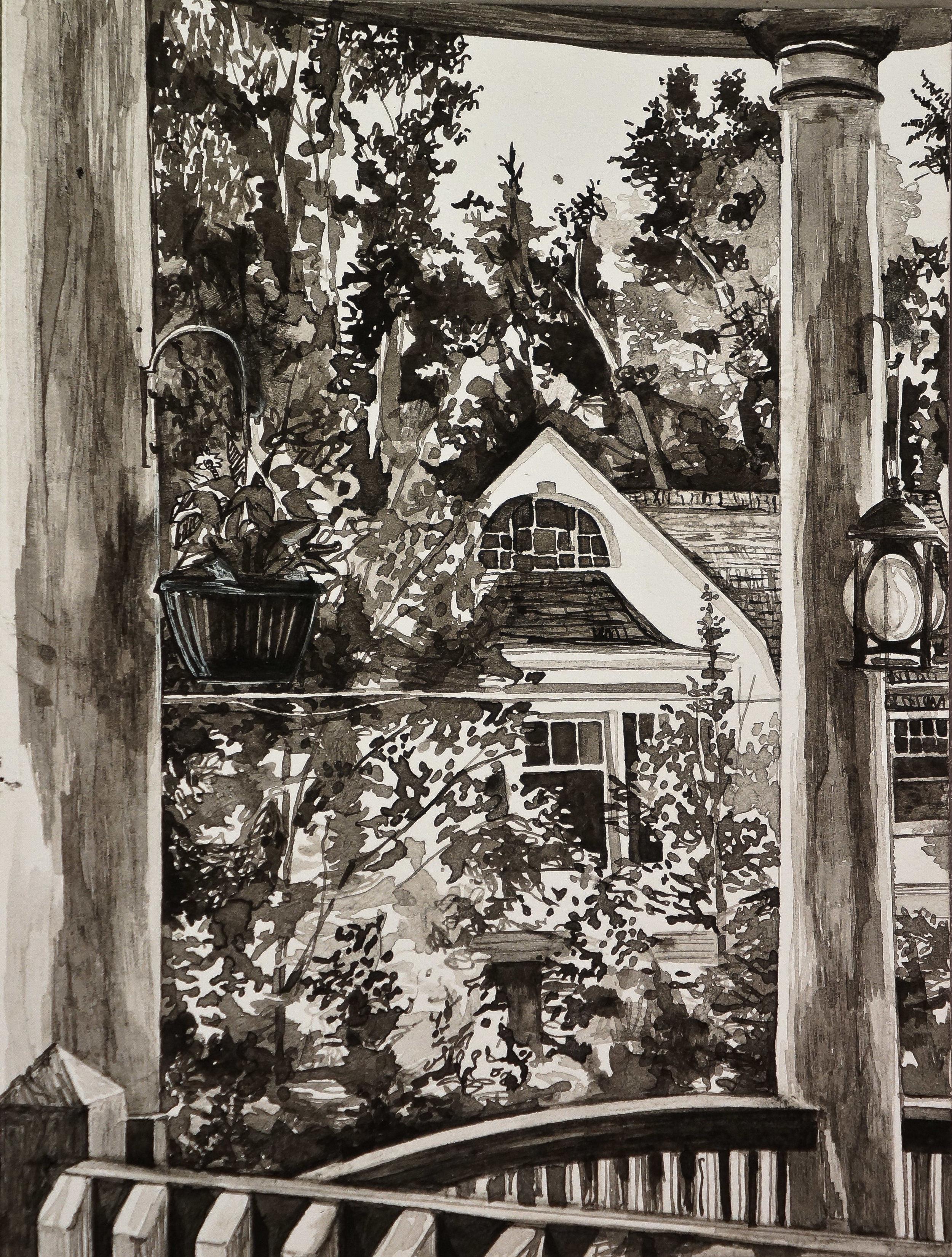  From the Porch, ink on paper, 2015 
