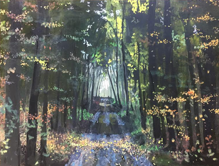 Path through the woods, gouache on panel, 5x7 inches (NFS)