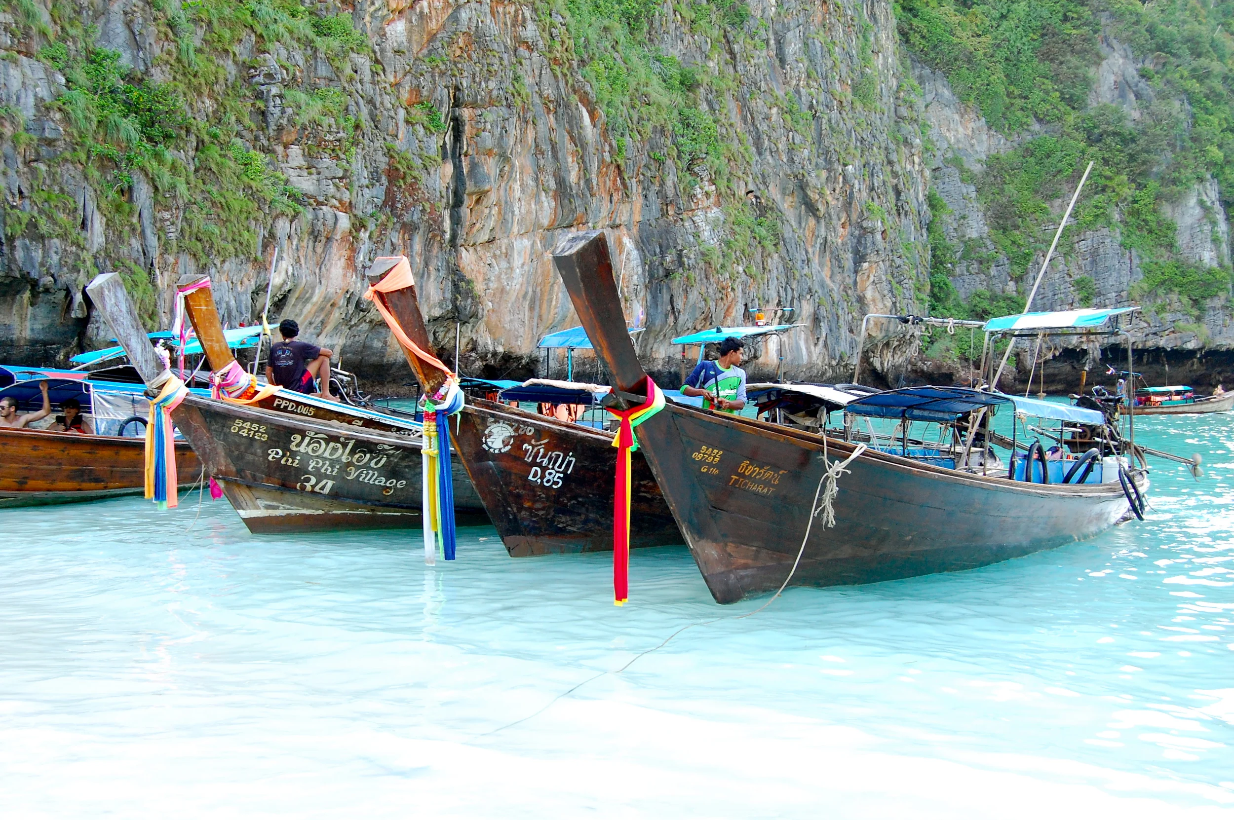  Long-tail boats docked at the main beach from the movie "The Beach." &nbsp;  Basically, the same as any Pinterest photo you may find and think, "Amazing! &nbsp;I must go here." &nbsp;What you don't see is the thousands of other boats and tours docke