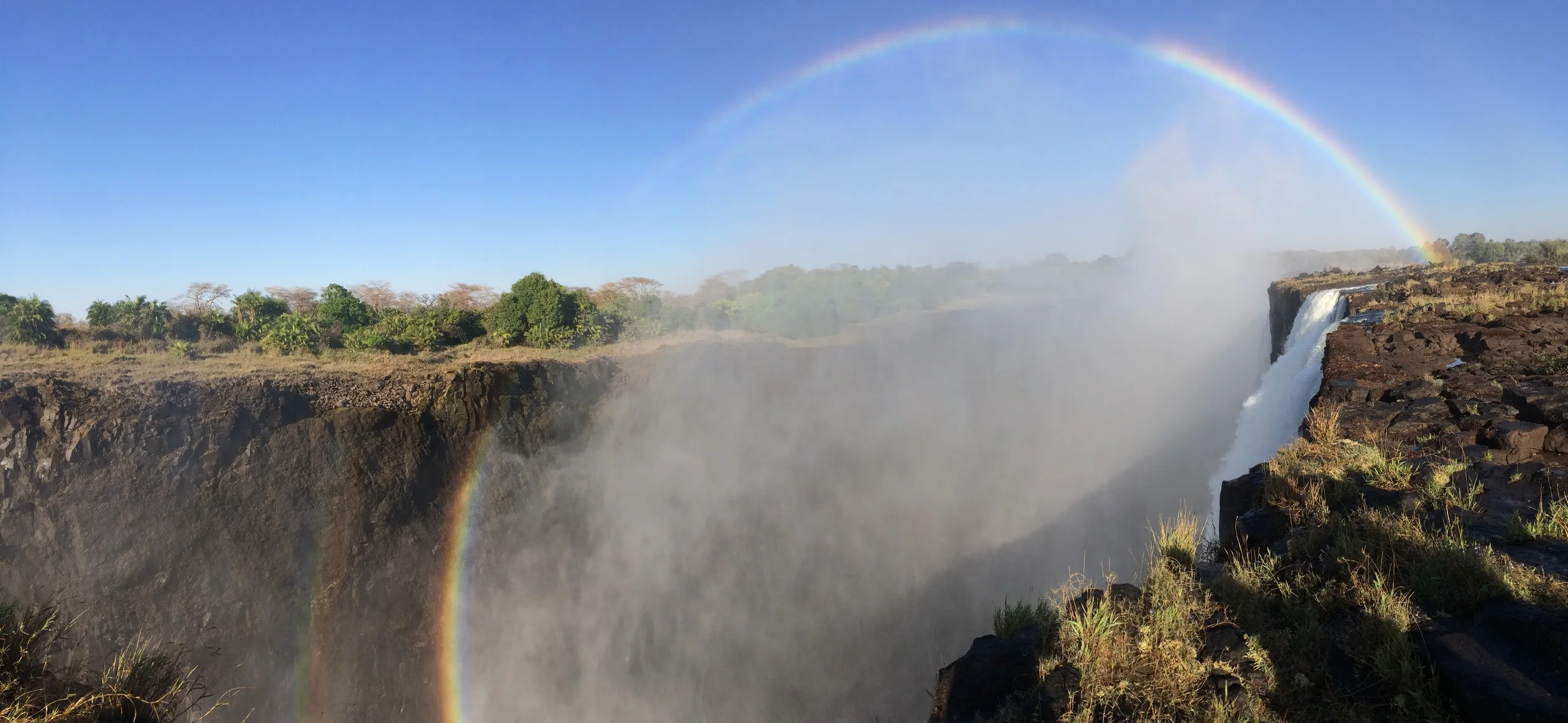   Rainbows  are full circles. &nbsp;Typically, you cannot see the full circle. &nbsp;But, from the Zambia side of Victoria Falls, you can. 