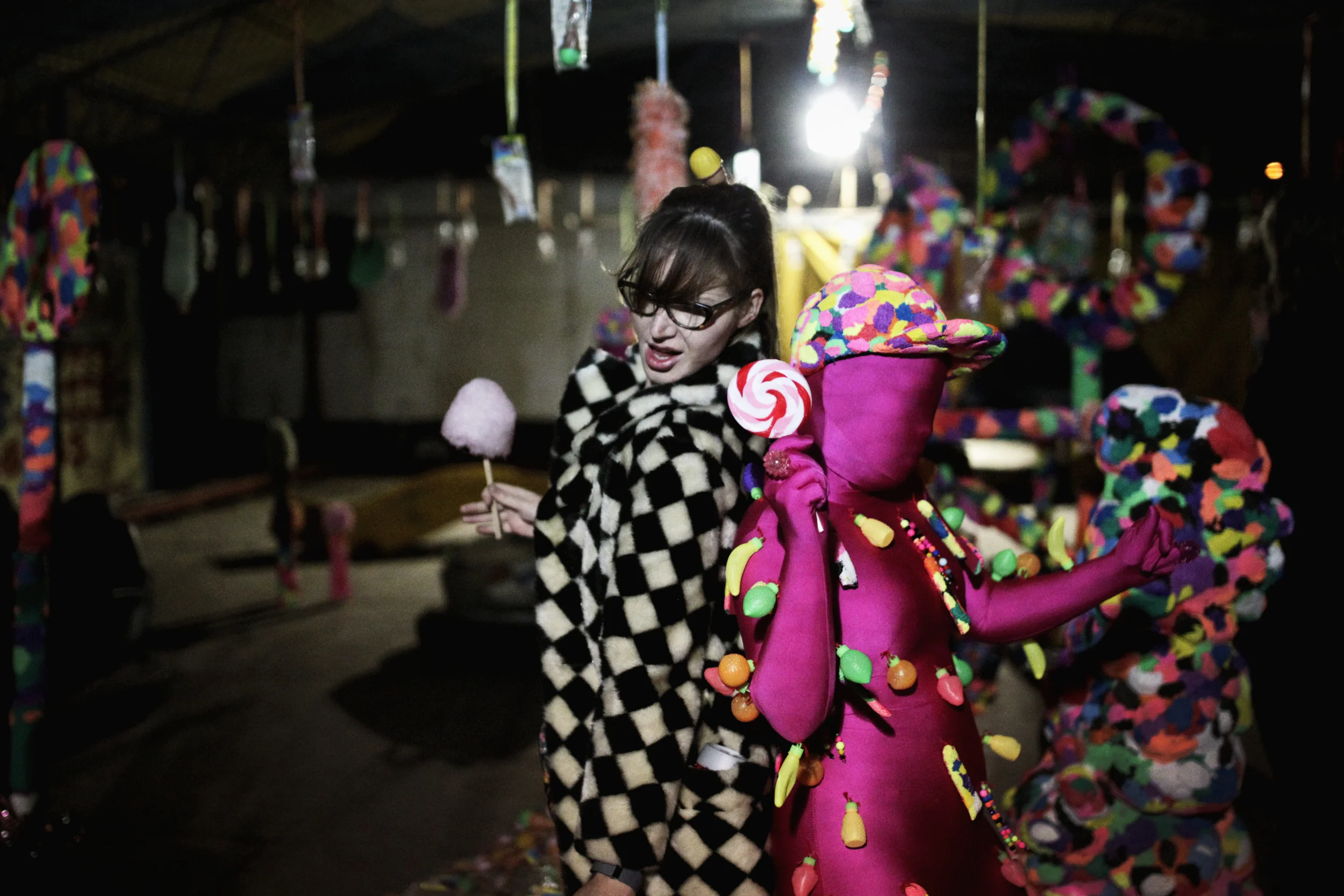 Dancing in Rosie Deacon's art installation 'Candy Shop'