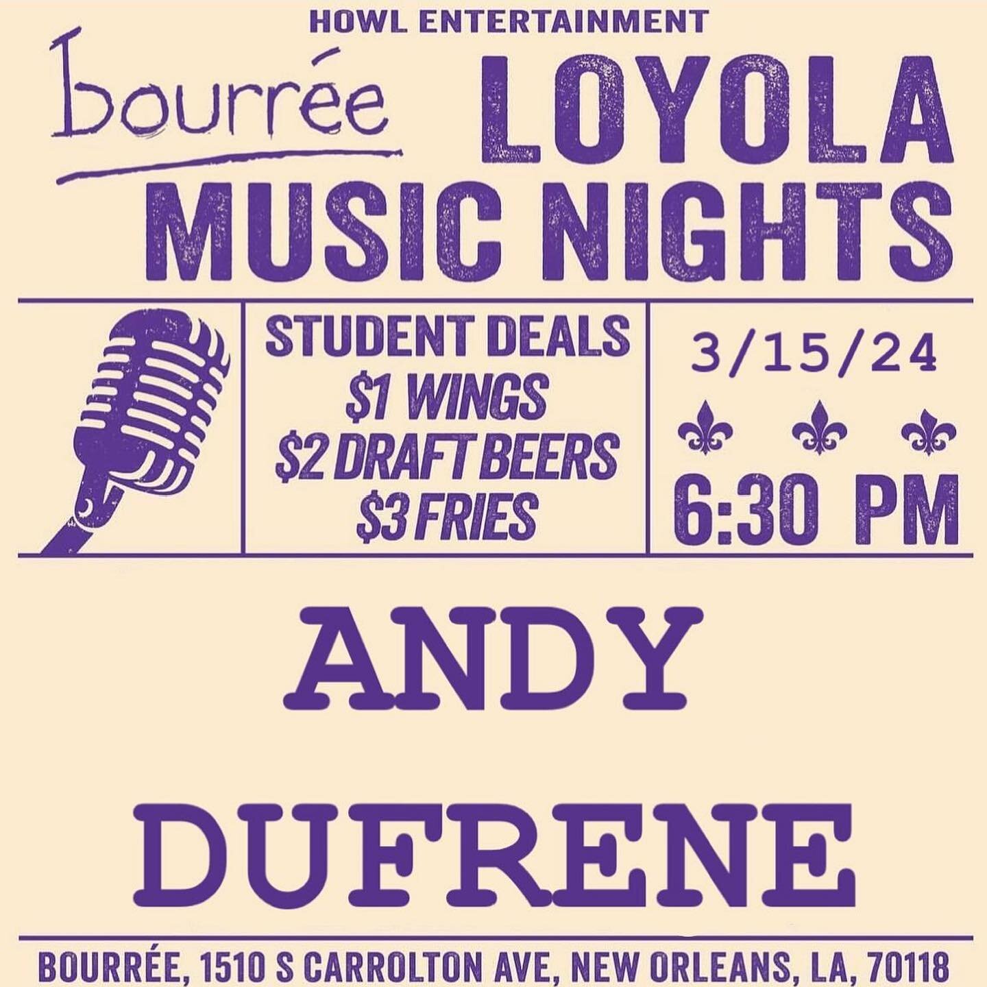 We&rsquo;ve got @the.real.andy.dufrene of @loyola_nola in the house tonight! Activate weekend mode with @howl_entertainment 🐺🎶