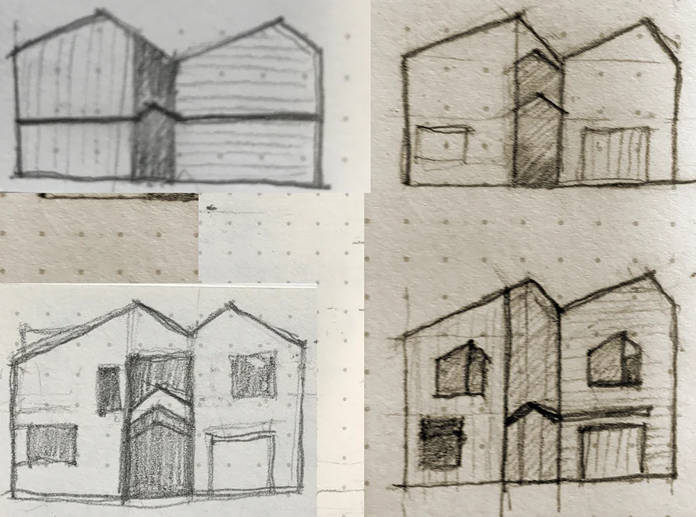 Preliminary sketches exploring the form of the building