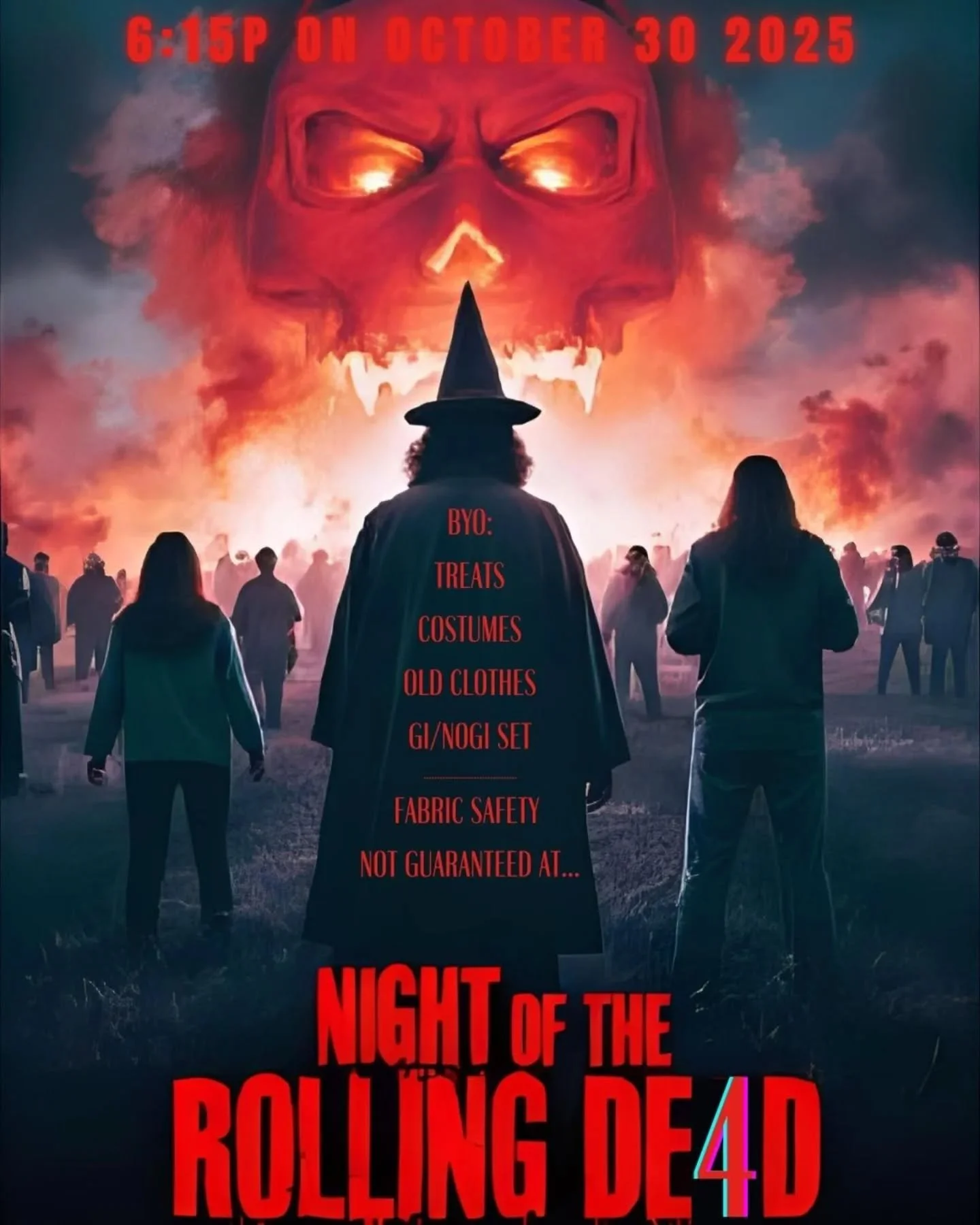 NIGHT OF THE ROLLING DE4D

It&rsquo;s that time of year again&hellip;

Join us for a spooky night of rolls, laughs, and Halloween fun at Night of the Rolling Dead 4!

🗓️ October 30, 2025
🕕 6:15 PM
📍 Spectrum Jiu Jitsu
🔞 Adult class students only
