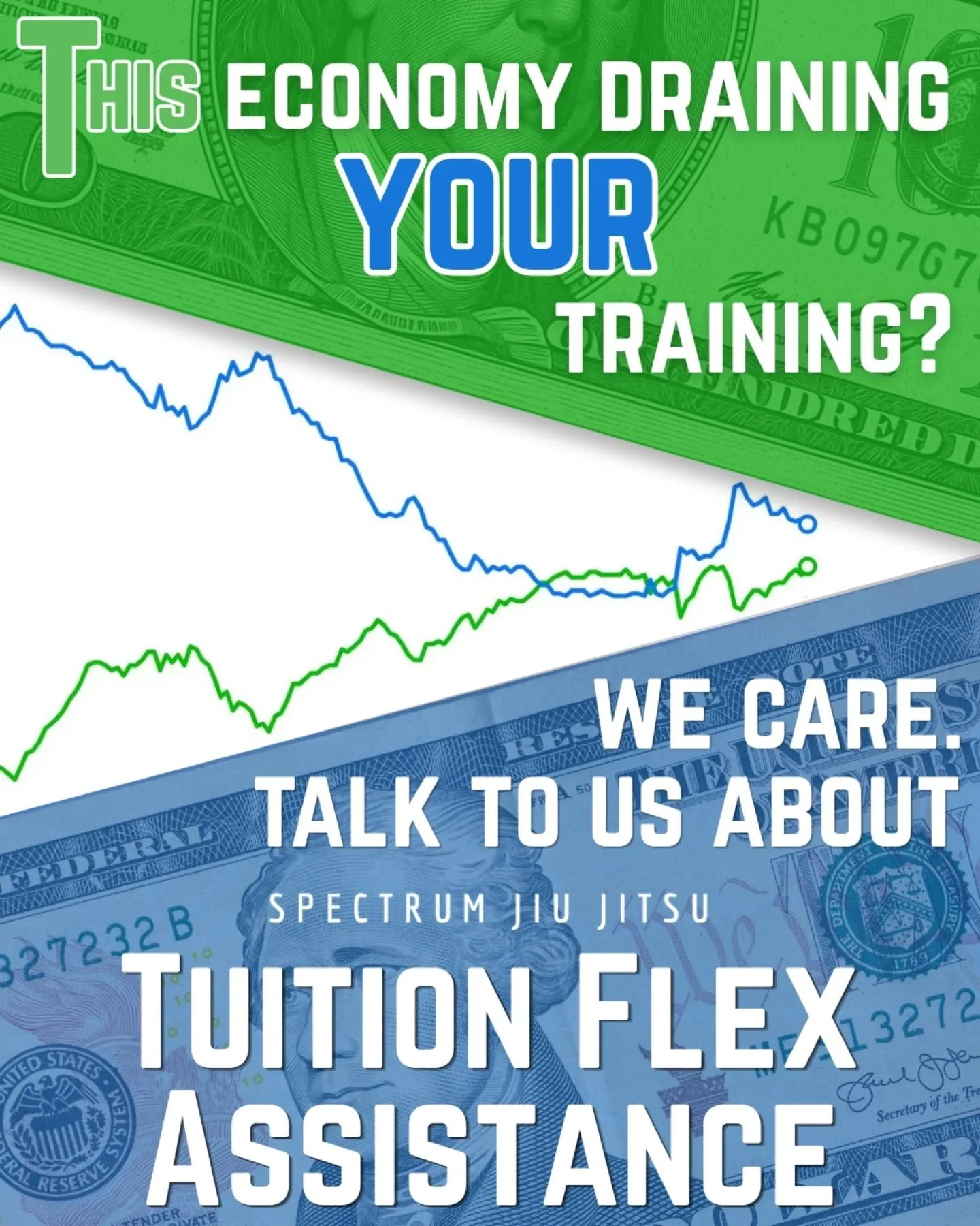 TUITION FLEX ASSISTANCE

At Spectrum Jiu Jitsu, we believe training should be a source of stability during difficult times, not another stress hanging over your head.

With rising costs affecting so many families right now, we&rsquo;re launching our 