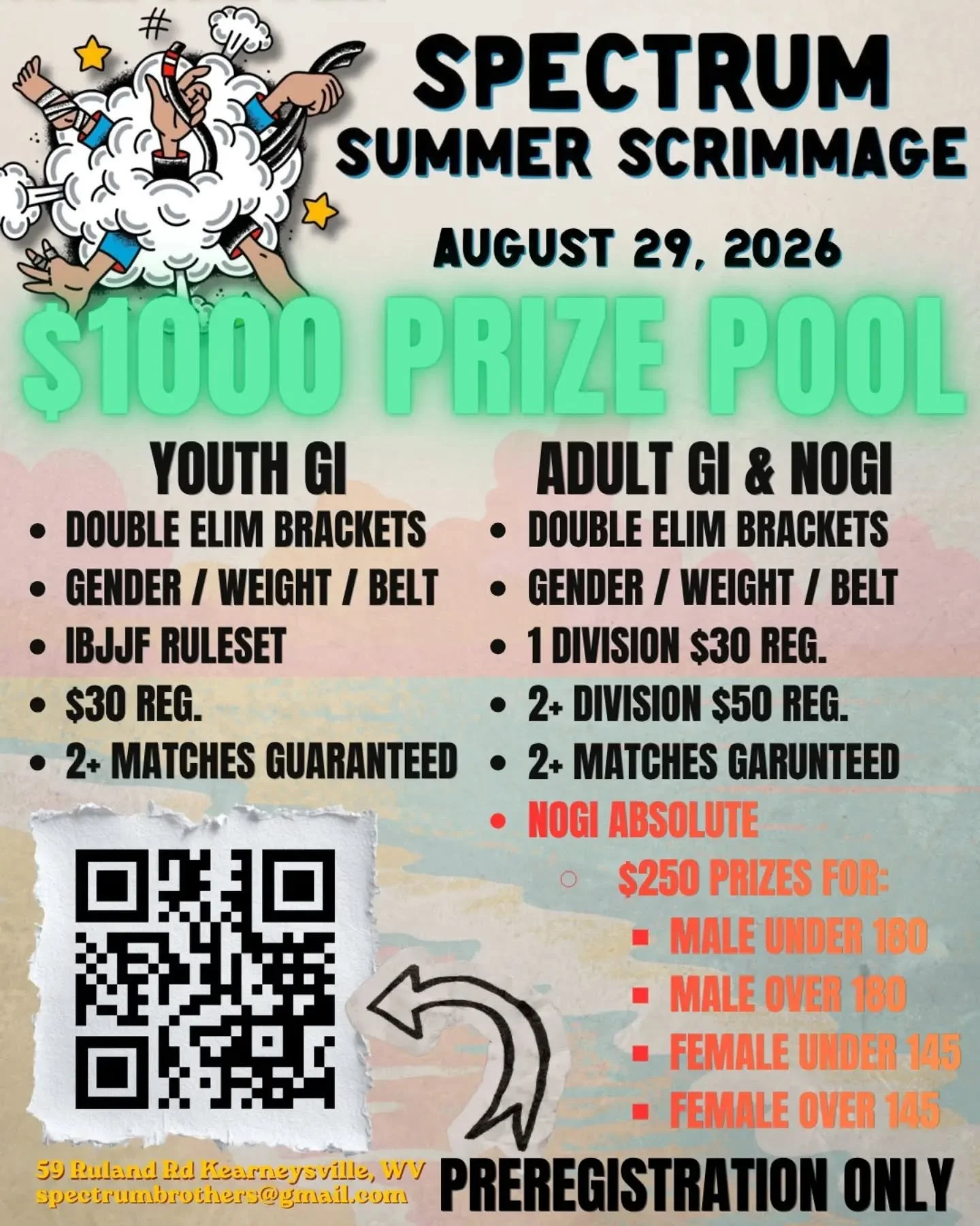 SPECTRUM SUMMER SCRIMMAGE // AUGUST 29, 2026

The wait is over! We're excited to officially announce the 2026 Spectrum Summer Scrimmage!

Whether you're looking to compete for the first time or challenge yourself against skilled training partners, th