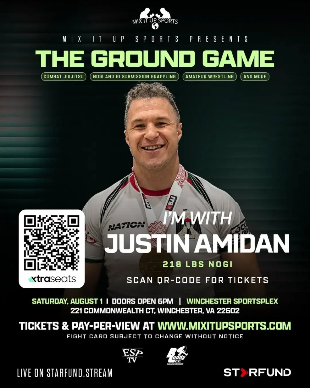 JUSTIN AMIDAN X THE GROUND GAME 

Justin is ready to represent Spectrum Jiu Jitsu on The Ground Game superfight card on August the 1st!

Purchase your tickets in our bio!