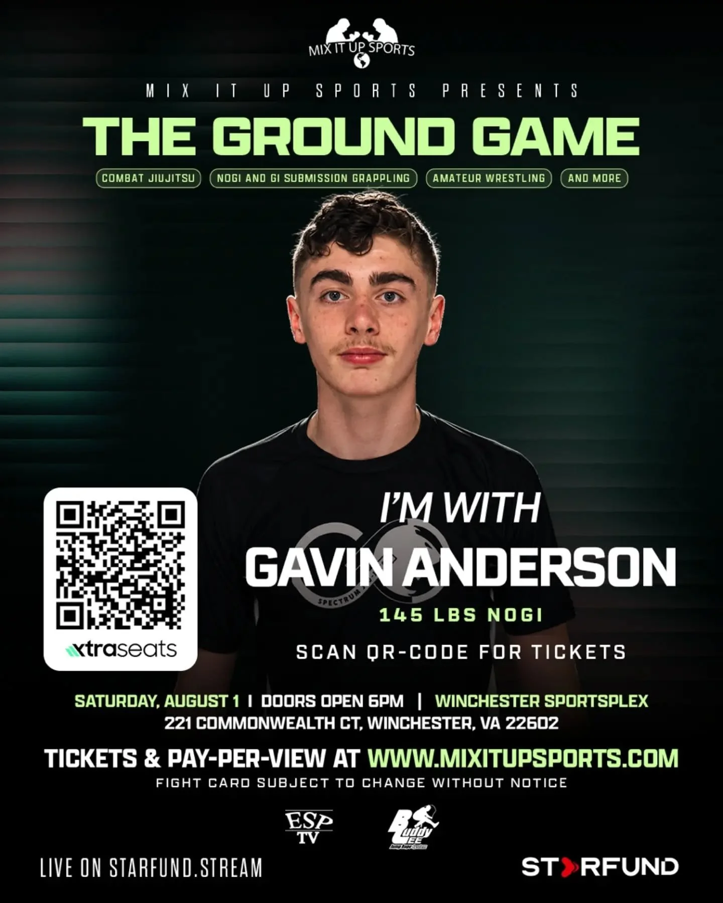 GAVIN ANDERSON X THE GROUND GAME 

Gavin is ready to represent Spectrum Jiu Jitsu on The Ground Game superfight card on August the 1st!

Purchase your tickets in our bio!