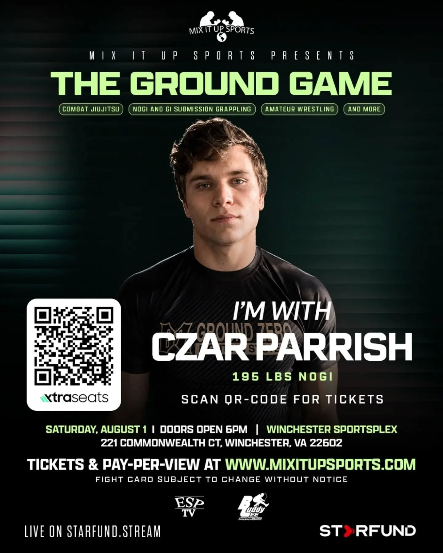 CAR PARRISH X THE GROUND GAME 

Czar is ready to represent Spectrum Jiu Jitsu on The Ground Game superfight card on August the 1st!

Purchase your tickets in our bio!