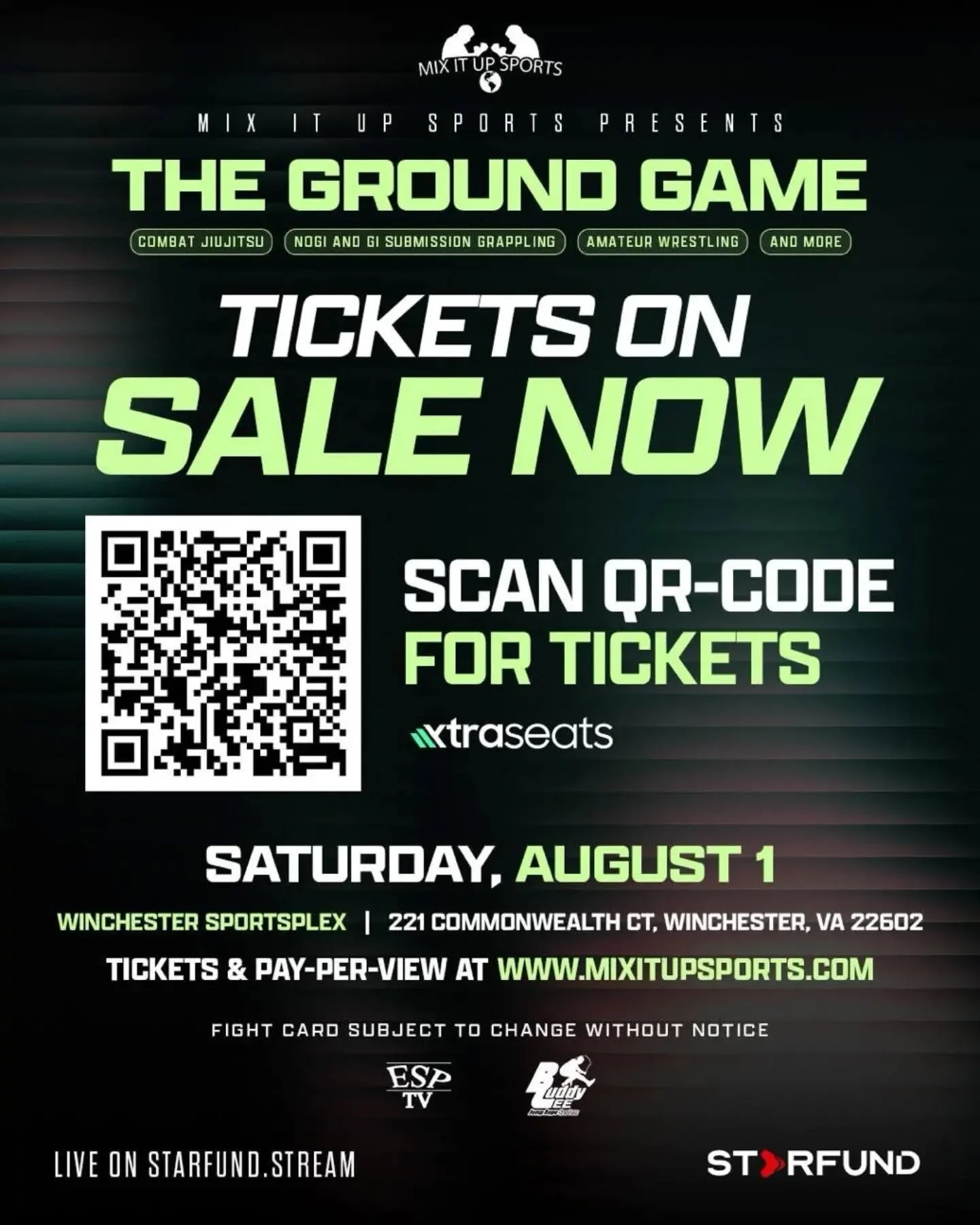 SPECTRUM JIU JITSU X THE GROUND GAME

This Saturday, our team takes the stage at The Ground Game in Winchester for an evening of submission grappling and superfights.

If you've ever wanted to see what our competitors do under the bright lights, this