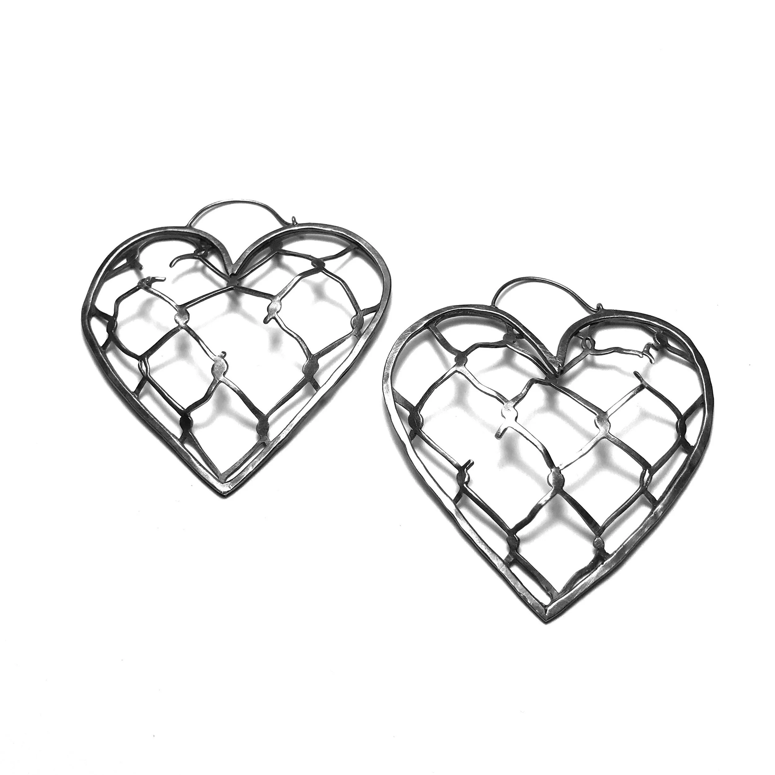 Chain Link Fence Heart Hoop Earrings