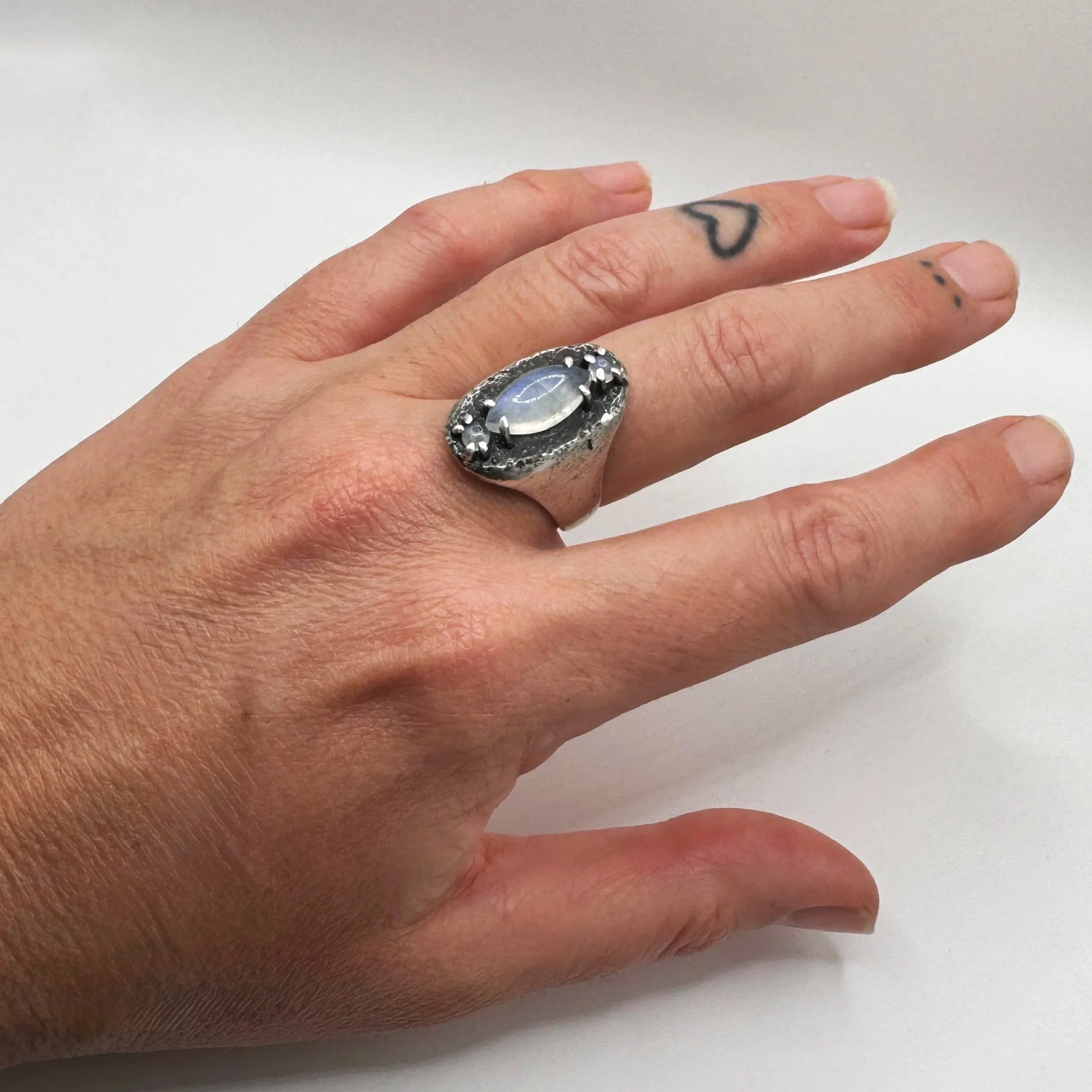 Moonstone Cluster Distressed Signet Ring