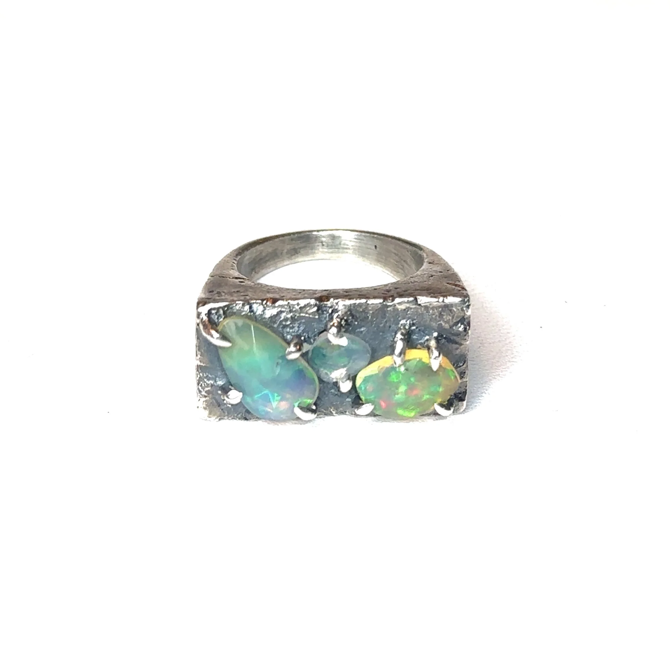 Distressed Brick with Opal Cluster Signet Ring