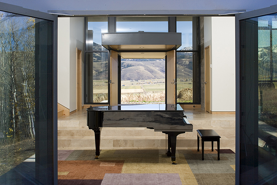 Wyoming Canyon Residence Interior with landscape in background