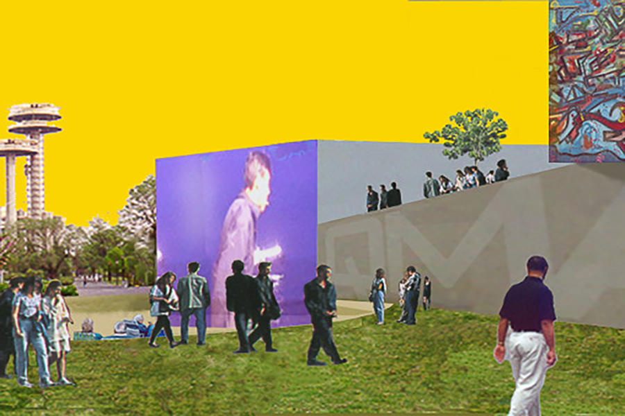 Queens Museum of Art Exterior Plaza Projection Screen Experiential Rendering