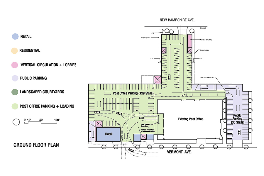 Los Feliz Mixed Use Housing Ground Floor plan and Program Breakdown