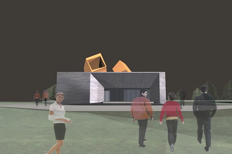 Sante Fe Springs Performing Arts Center Exterior Rendering Building on Site