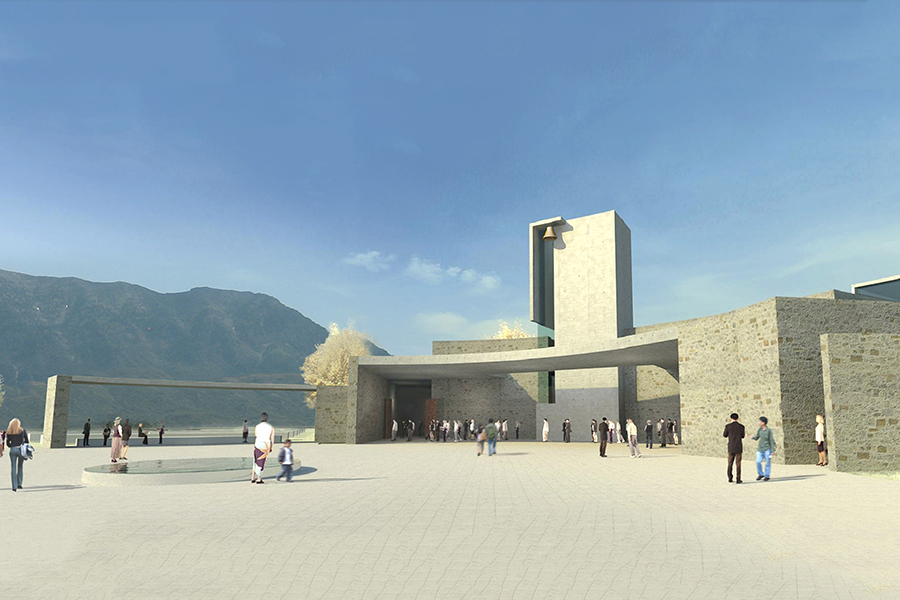 St. Francis of Assisi Exterior Plaza and Church Day Rendering
