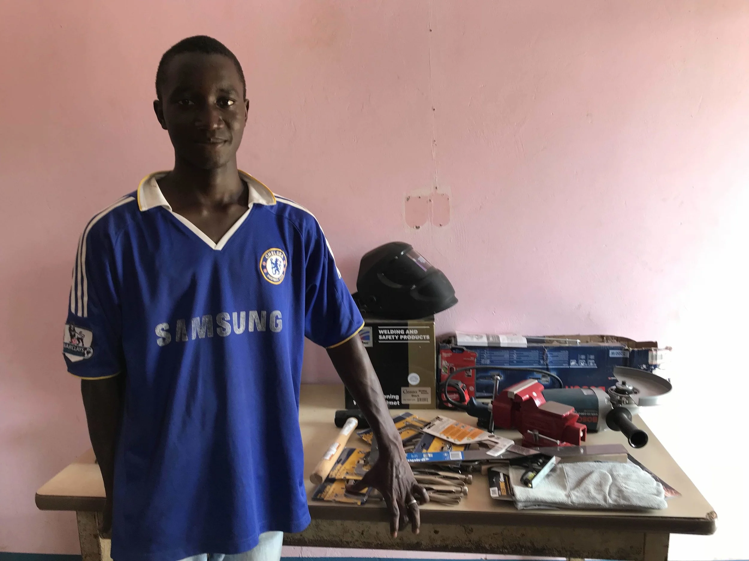 Erickson received a set of welding tools through the WAVS New Entrepreneurs Program after completing a one-year internship in the WAVS Vocational School’s welding department.