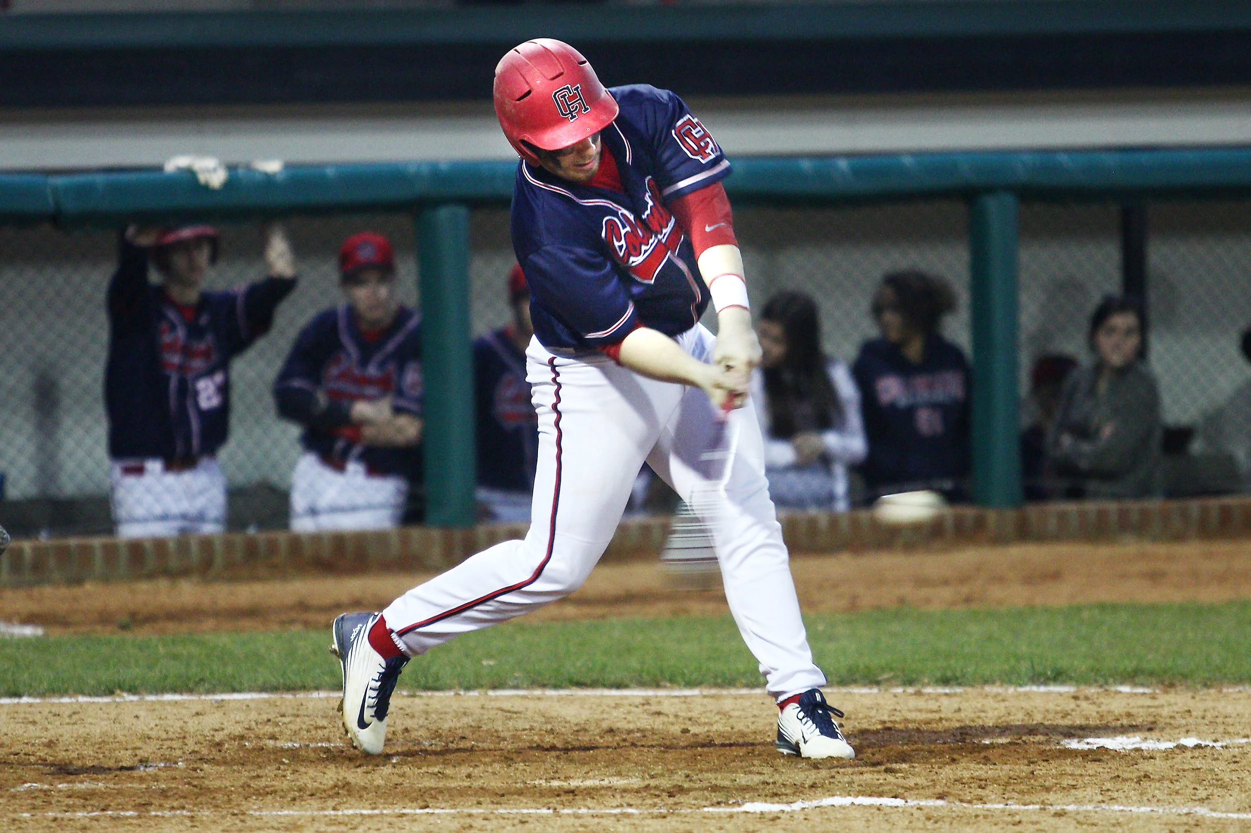 The Colonial Heights Colonials' Nick Meyer (3) hits a double during their game against the Park View Dragons at Shepherd Stadium in Colonial Heights on Monday night. Scott P. Yates/Progress-Index Photo