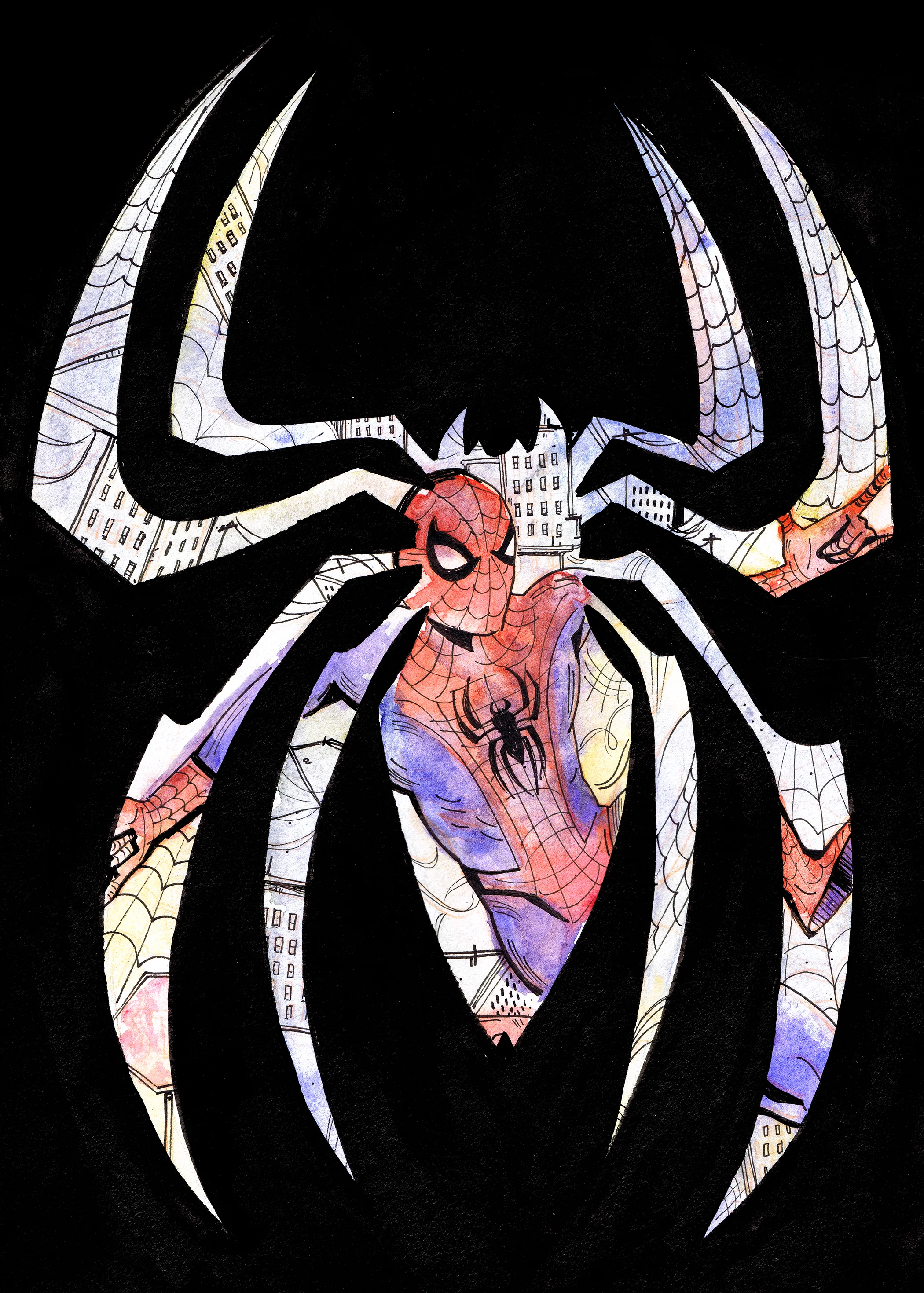"Spiderman" Commission, Ink and Watercolor