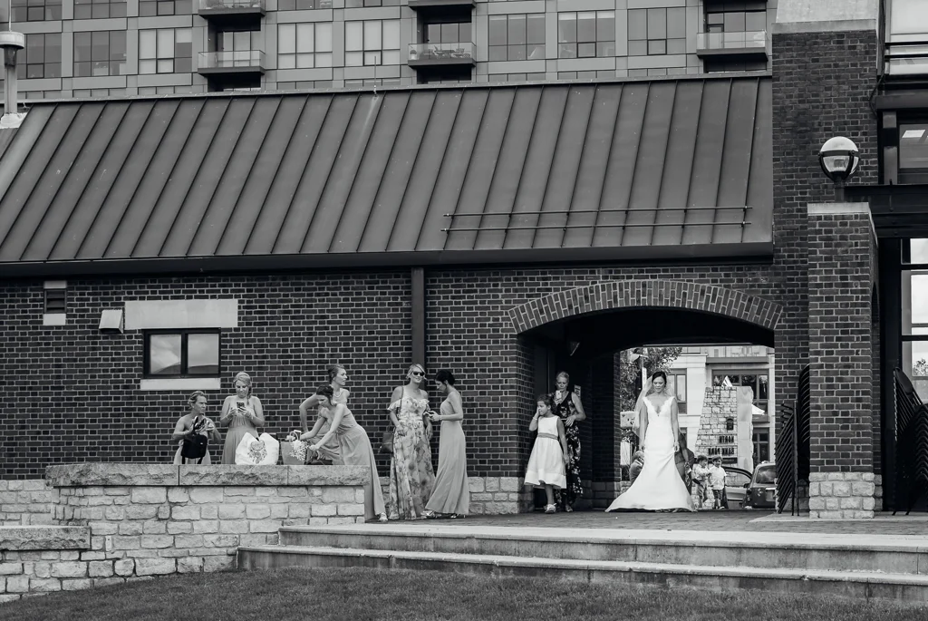 Bride getting ready for a first look with her groom at Northbank park in Columbus OH