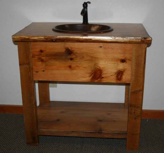 Barn Board Vanity with Log Trim Top