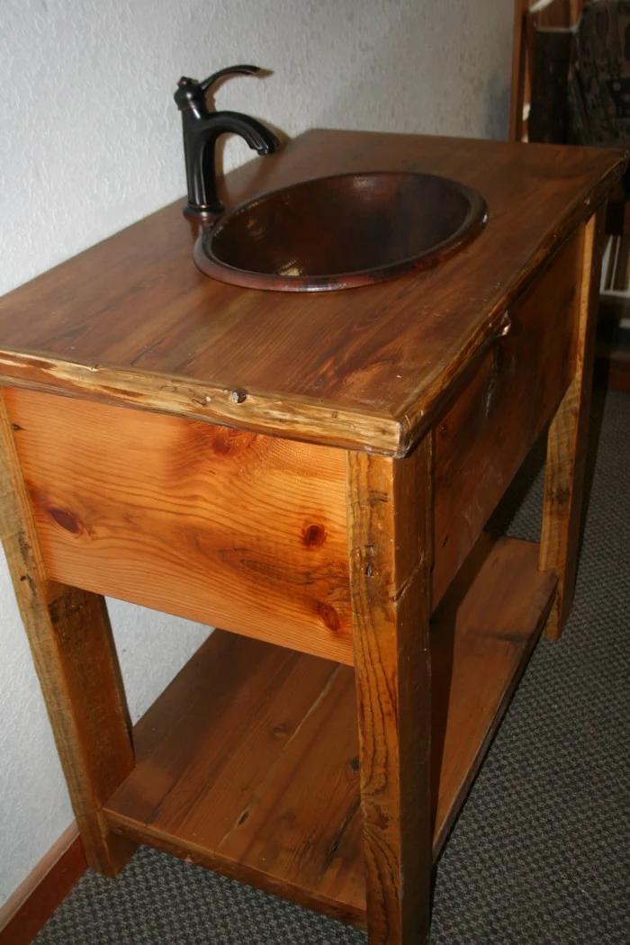 Barn Board Vanity With Log Trim Top Barn Wood Furniture Rustic