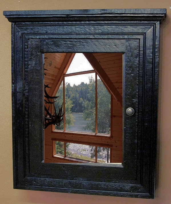 Vintage Black Barnwood Medicine Cabinet Vienna Woodworks Vintage Black Barnwood Medicine Cabinet, Black Wood Mirrored Medicine Cabinet