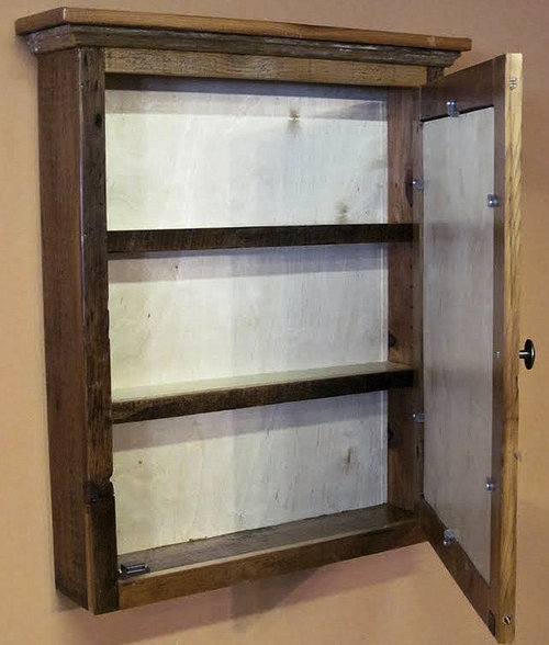 Barn Wood Medicine Cabinet With Mirror, Vintage Wooden Medicine Cabinet With Mirror