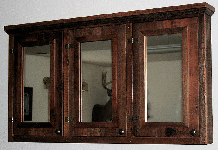 Barnwood Triple Mirror Medicine Cabinet, Reclaimed Wood Medicine Cabinet With Mirror