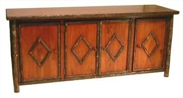 This storage cabinet measures 72 x 22 x 32 and is available in custom sizes. Features four doors with individual interior cabinets. Each cabinet interior includes two adjustable shelves. Stained select pine top and door fronts. 