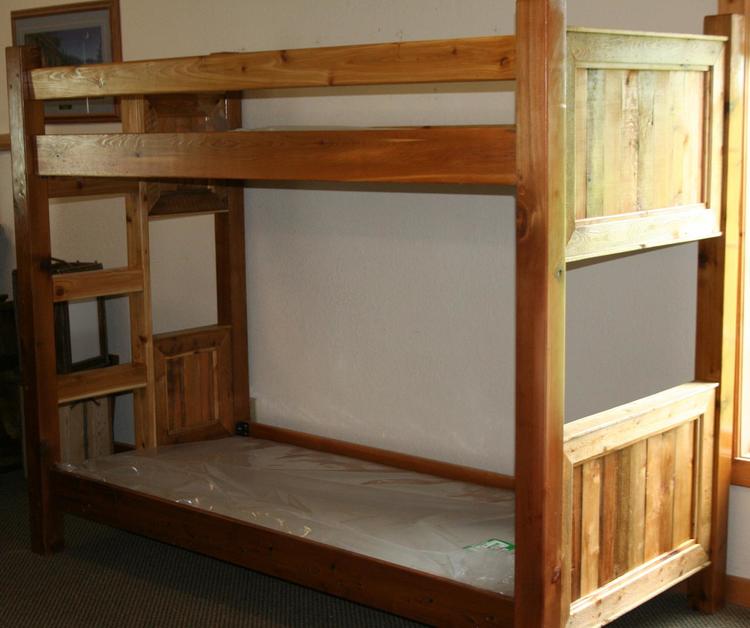 Reclaimed Barnwood Style Bunk Bed, Hickory Log Bunk Beds