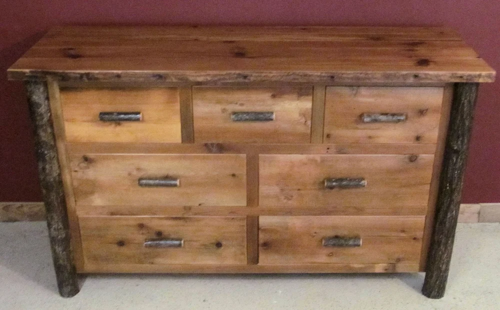 Light Brown 7 Drawer Double Dresser - Hickory & Barnwood Light Brown 7 Drawer Double Dresser - Hickory & Barnwood
