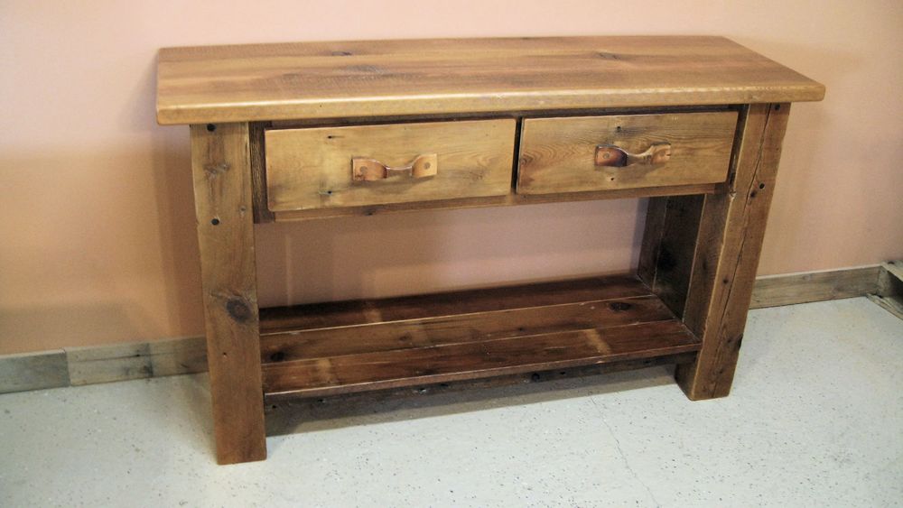 Barnwood Sofa Table With Drawers