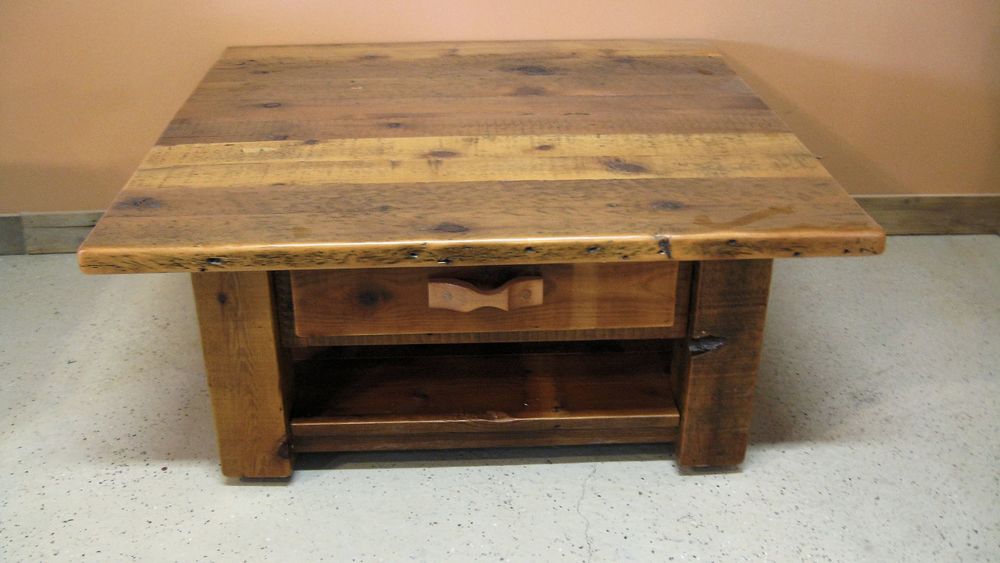 Square Barnwood Coffee Table With, Barnwood Coffee Table With Storage